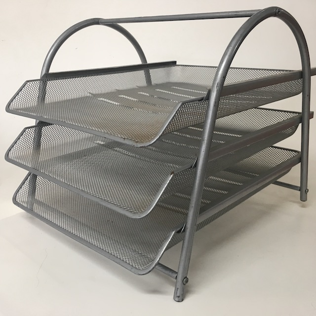 DOCUMENT TRAY or DESK ORGANISER, Silver Grey Mesh 3 Tier